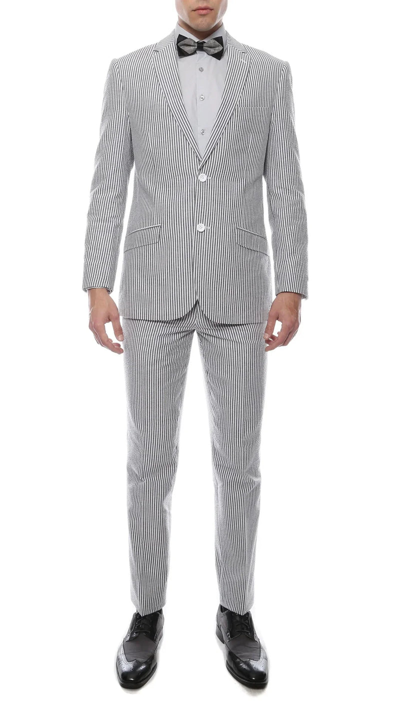 Men's Slim Fit Two Button Black Seersucker Suit