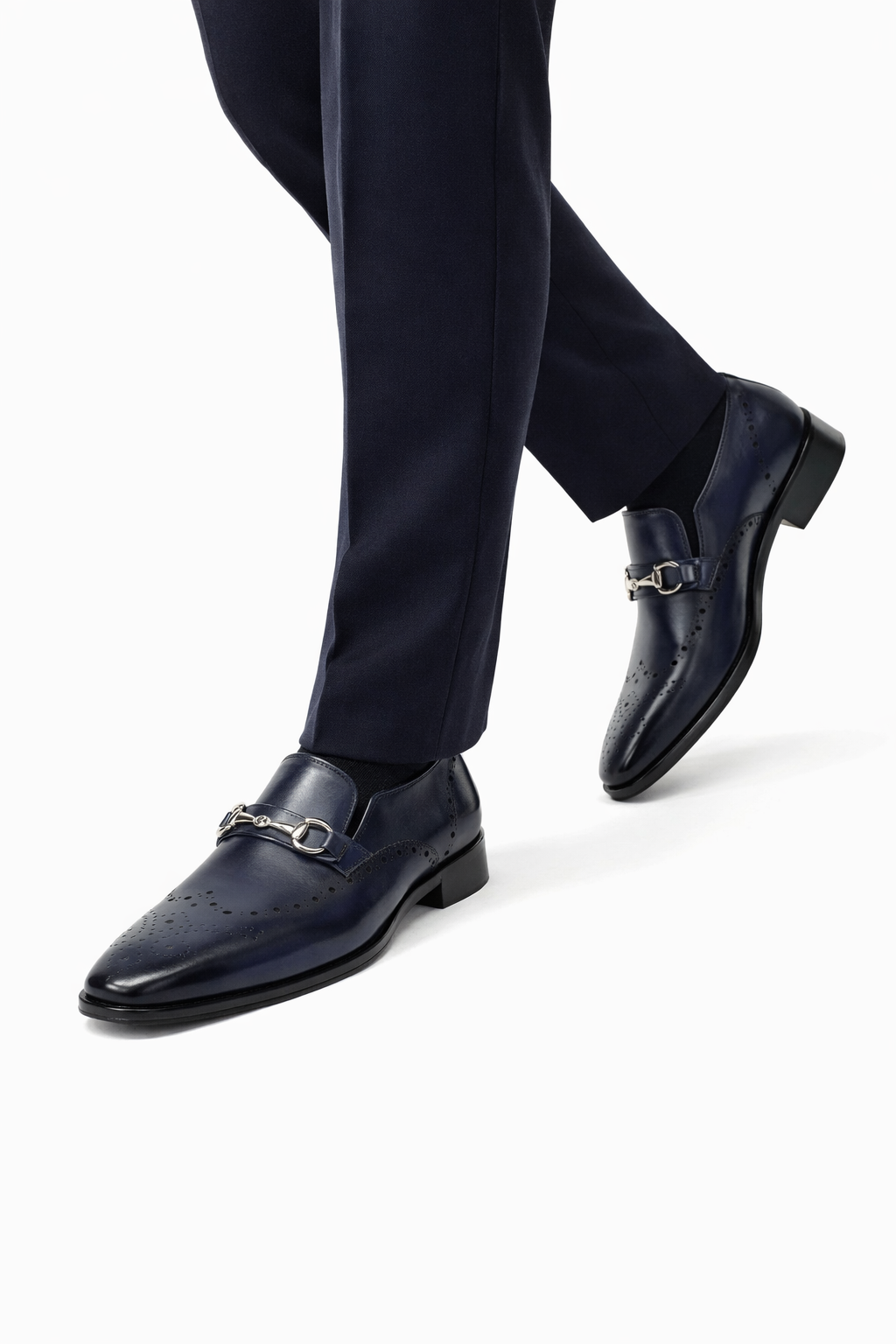 Mens Wholecut Two Tone Leather Wingtip Loafer Dress Shoes in Blue & Tan