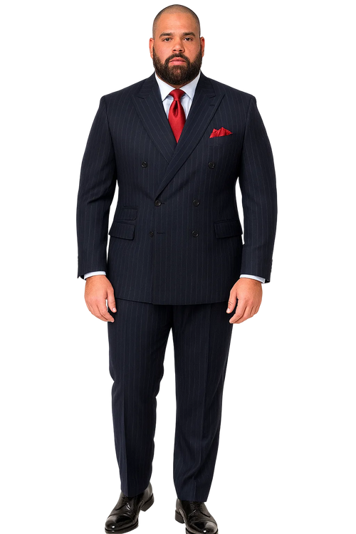 "Navy Pinstripe Wool Vested Suit - Men's Double Breasted Fashion"
