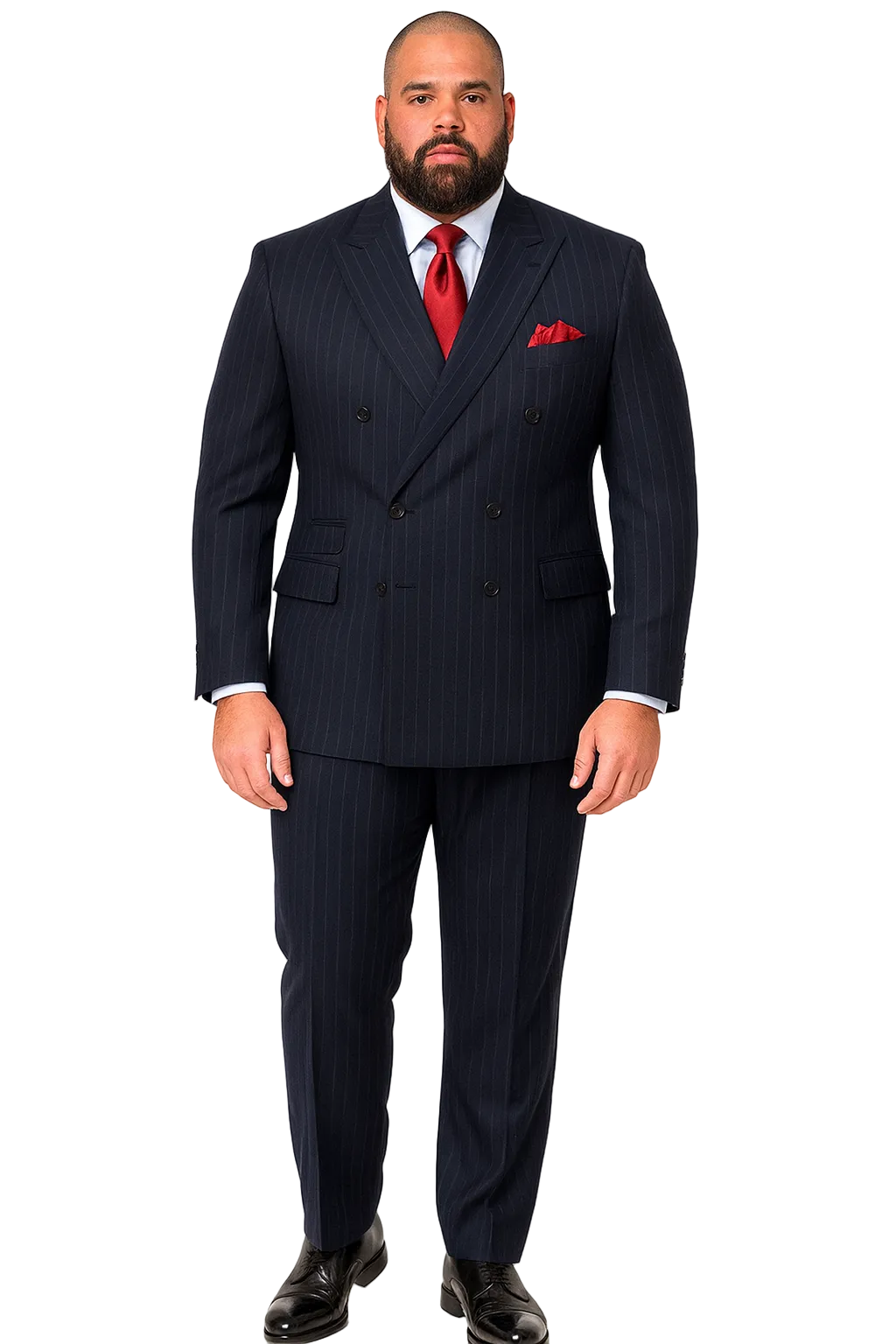 "Navy Pinstripe Wool Vested Suit - Men's Double Breasted Fashion"