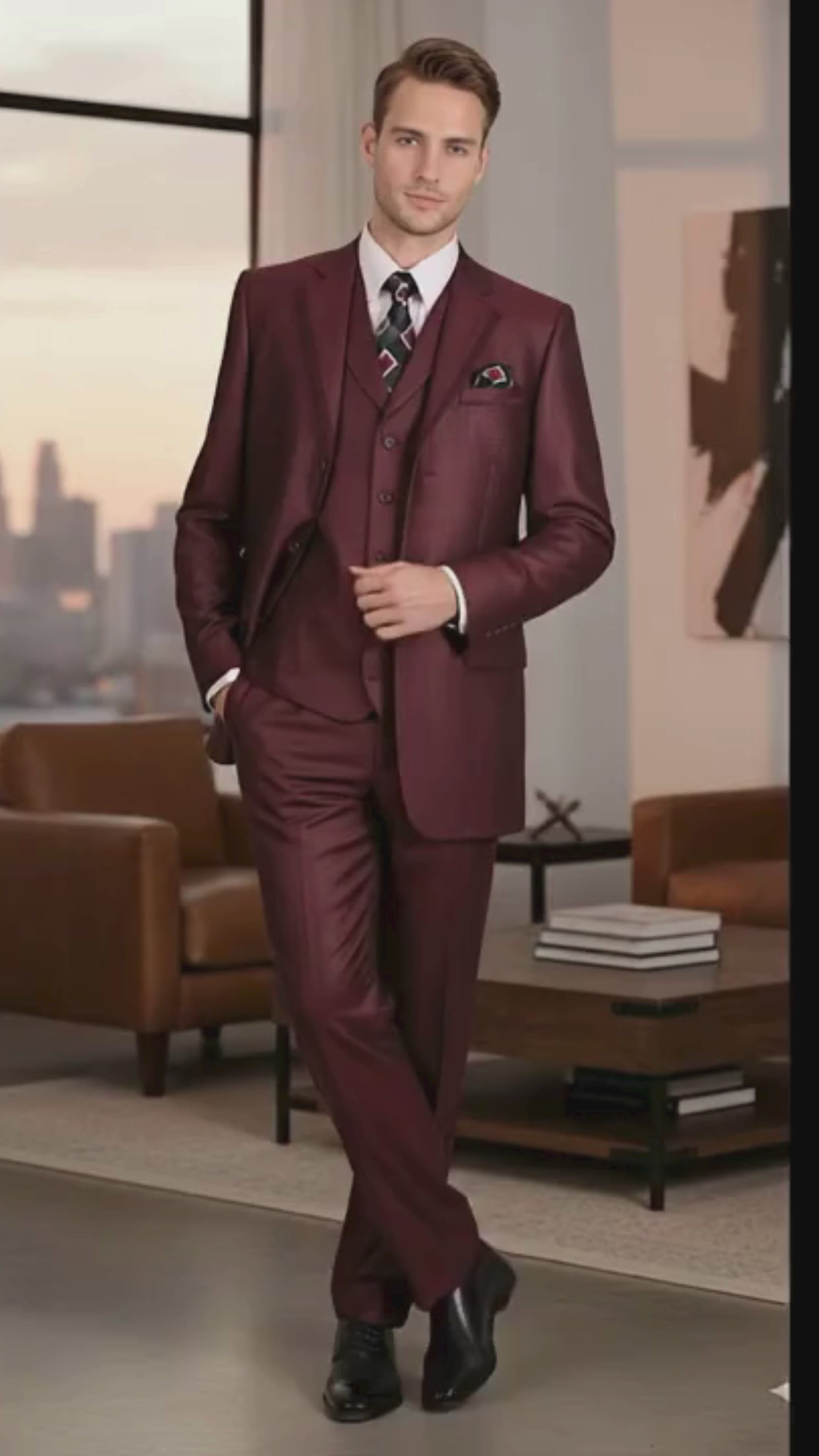 Men’s Burgundy 3-Piece Suit – Burgundy