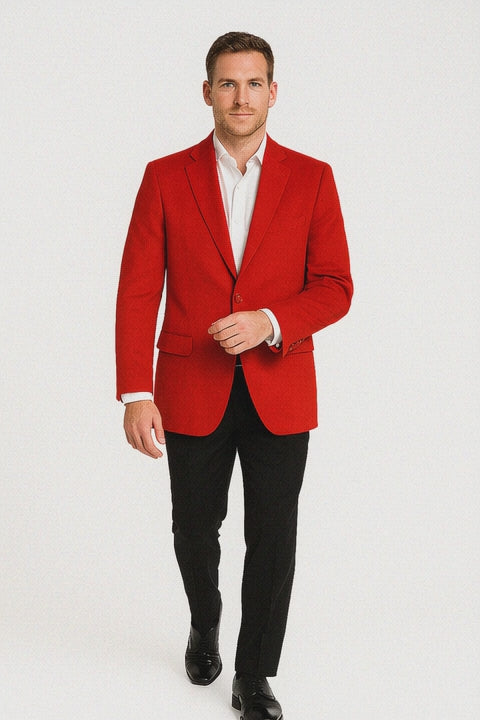 Mens Cashmere And Wool  Blazer - Winter Fabric Red Sport Coat