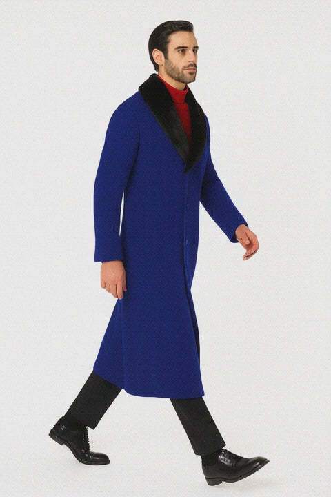 Mens Overcoat -Mens Long Wool Topcoats- Topcoat For Men-Men's Dress Coat Royal Blue