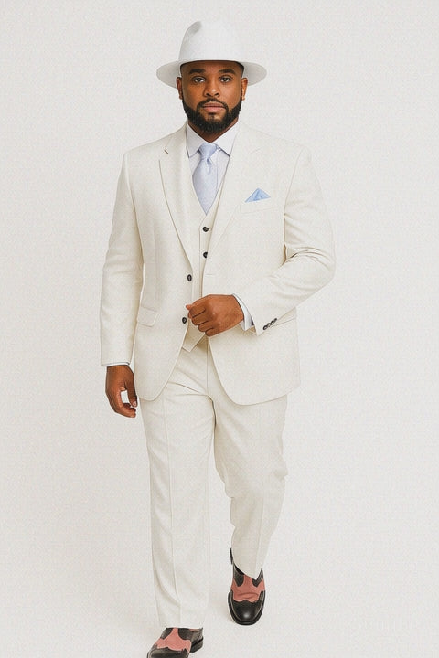 Wide Leg Pleated Pants Pants - 100% Wool Suit - Double Breasted Vest Peak Lapel - Classic Fit Suit - Vested Suit - White