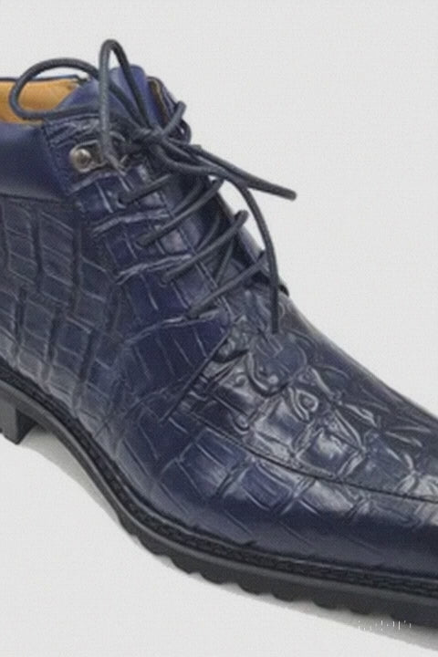 Men's Lace-up Boots Alligator Embossed