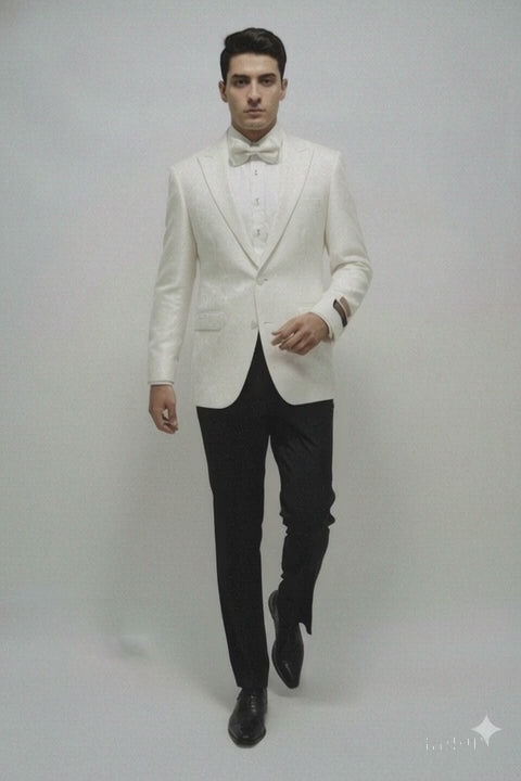 Ivory Dinner Jacket Blazer Cream Paisley Wedding Tuxedo Jacket