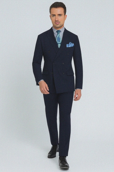 Double Breasted Suits - Vested Suits Wool Fabric - Apolo King Brand - Navy Suit