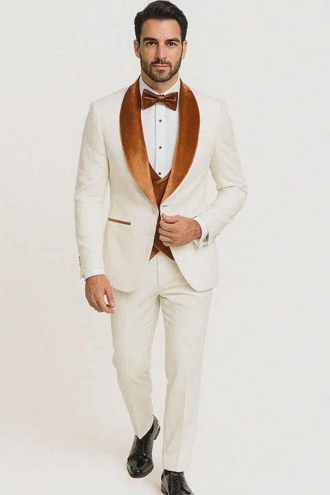 York Slim Fit Tuxedo Suit ( White & Orange )
