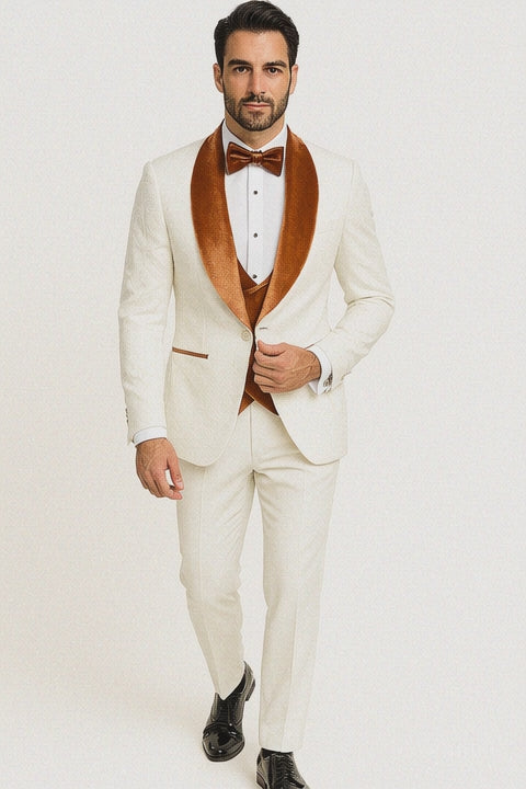 York Slim Fit Tuxedo Suit ( White & Orange )