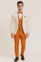 White and Orange Tuxedo Wedding Suit - White Dinner Jacket + Vest + Pants + Bow-tie