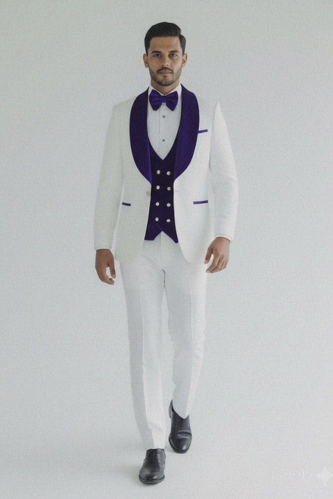 Wedding Tuxedo - Groom Suit - White and Royal Blue Prom Suit