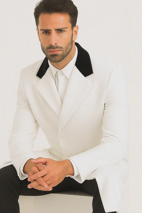 Mens Full Length Wool and Cashmere Overcoat - Winter Topcoats - White