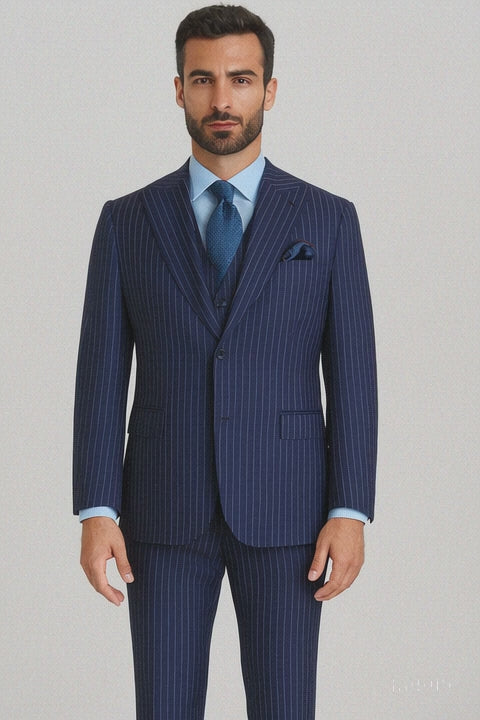 Steve Harvey Suits - Navy Suit - Designer Brand Suit No Pleated Pants Modern Fit