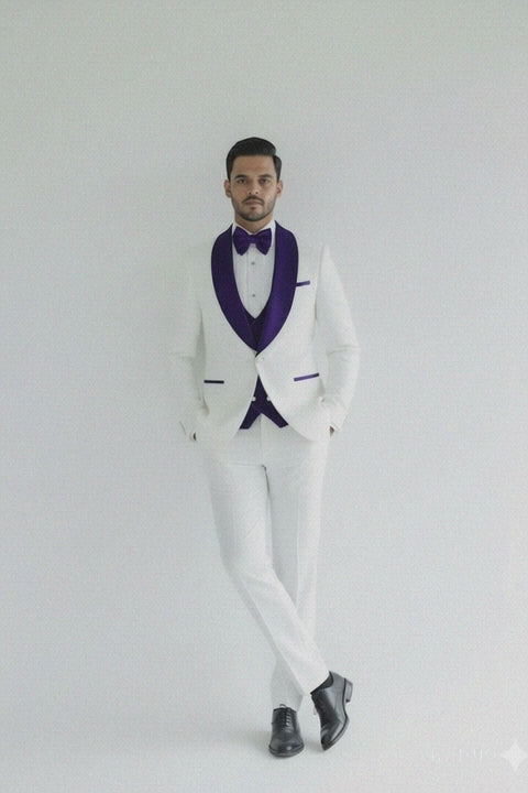 Wedding Tuxedo - Groom Suit - White and Royal Blue Prom Suit