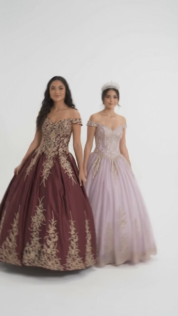Off Shoulder Sparkling Lace Up Quinceanera Ball Gown in 3 Colors Burgundy - Hunter - Rose Gold