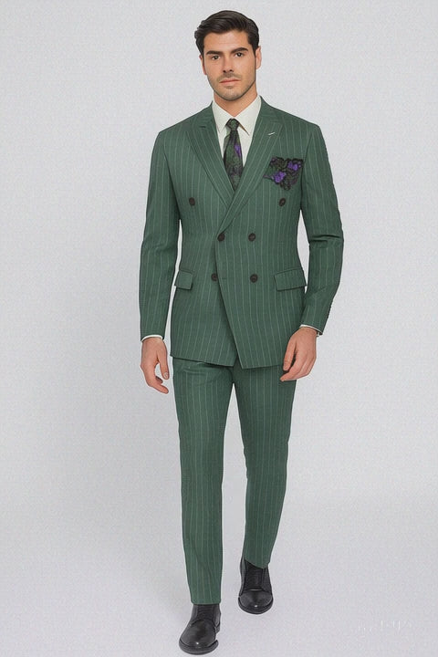 Dark Green Pinstripe Suit - Green Stripe Suit