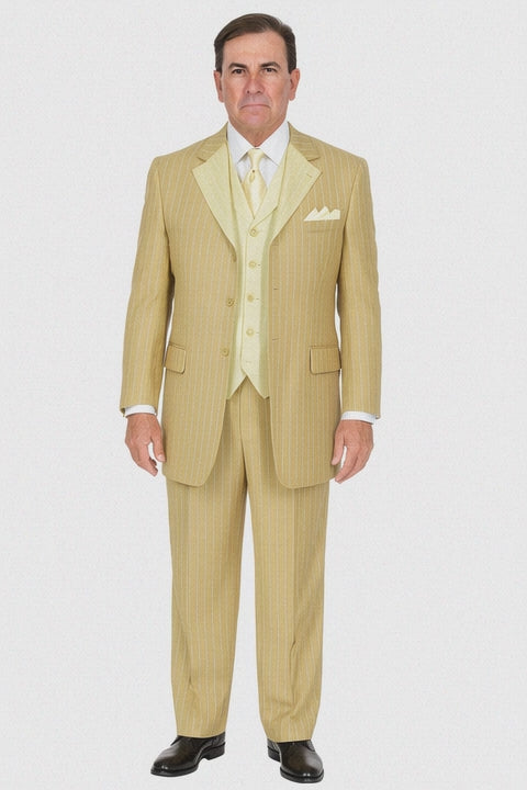Beige Pinstripe 3-Piece Suit – Gentleman’s Premium Outfit