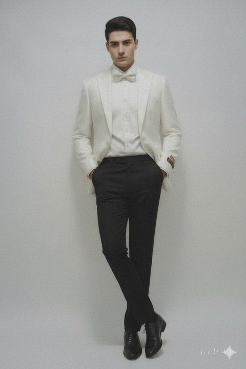 Ivory Dinner Jacket Blazer Cream Paisley Wedding Tuxedo Jacket