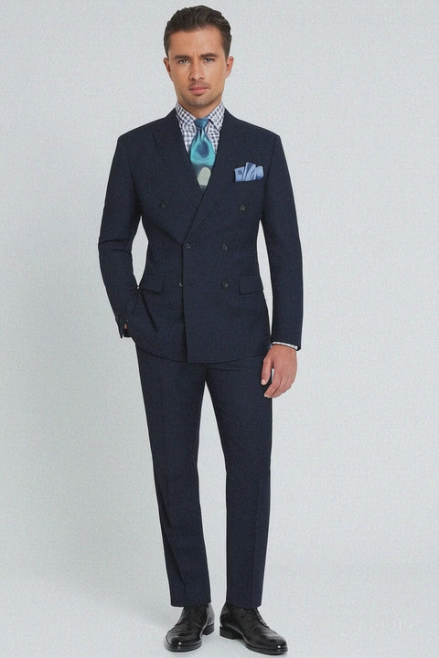 Double Breasted Suits - Vested Suits Wool Fabric - Apolo King Brand - Navy Suit