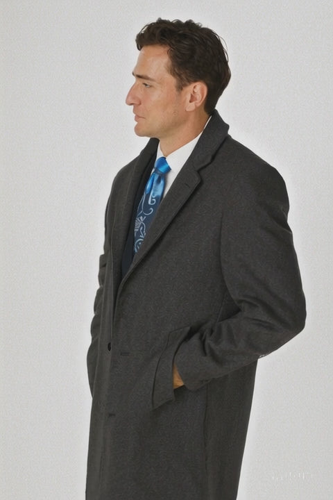 Charcoal Grey Men's Wool & Cashmere Full Length Overcoat