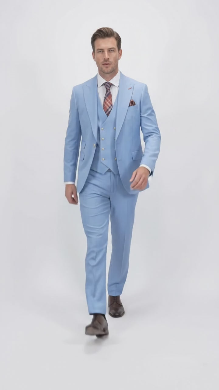 Statement Men’s 3 Piece 100% Wool Fashion Suit, Bold Color Modern Fit Wedding Business Suit