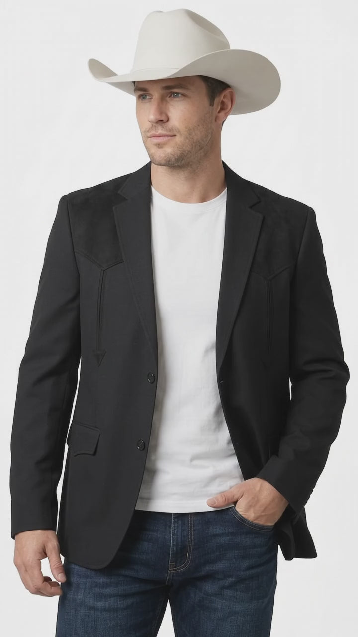 Men’s Black Western Blazer – Cowboy Sport Coat with Western Yoke Design
