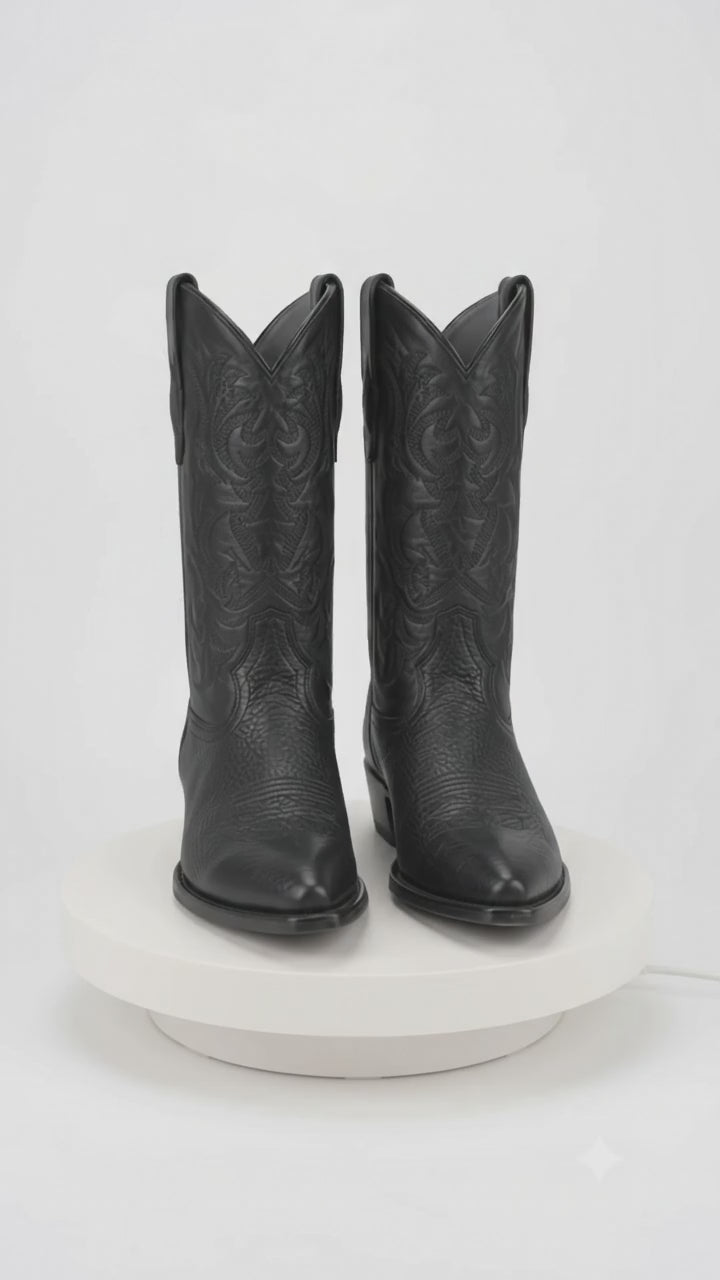 Men's Black Sharkskin Cowboy Boots: Dress Western Boots with Round Toe