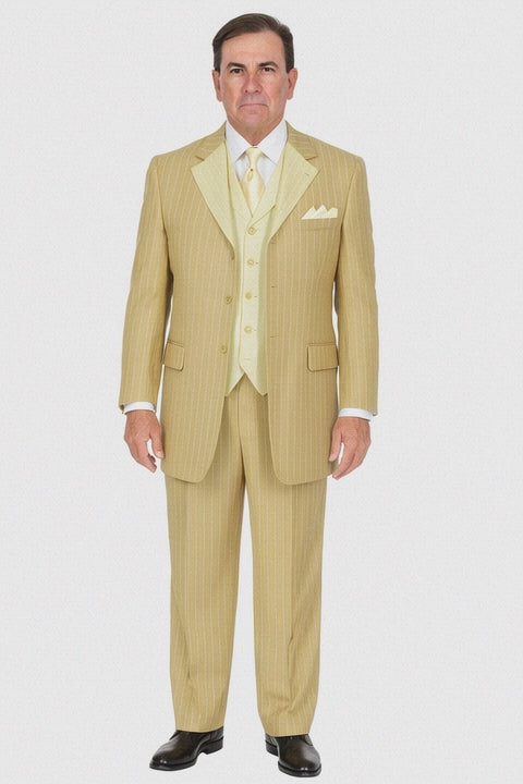 Beige Pinstripe 3-Piece Suit – Gentleman’s Premium Outfit