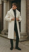 Mens Ivory Full-Length Overcoat with Luxurious Faux Fur Shawl Collar â€“ Cream Winter Dress Coat Off White Color