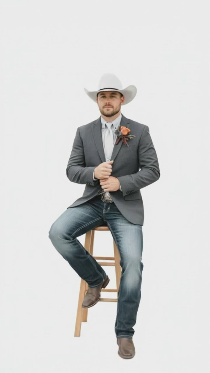 Mens Western Style Blazer – Classic Gray Cowboy Suit Jacket for Weddings, Country Events and Formal Wear in Grey Color