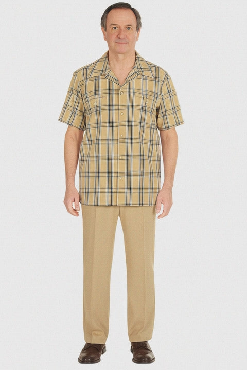 Beige Plaid Summer Shirt for Men - Lightweight & Stylish