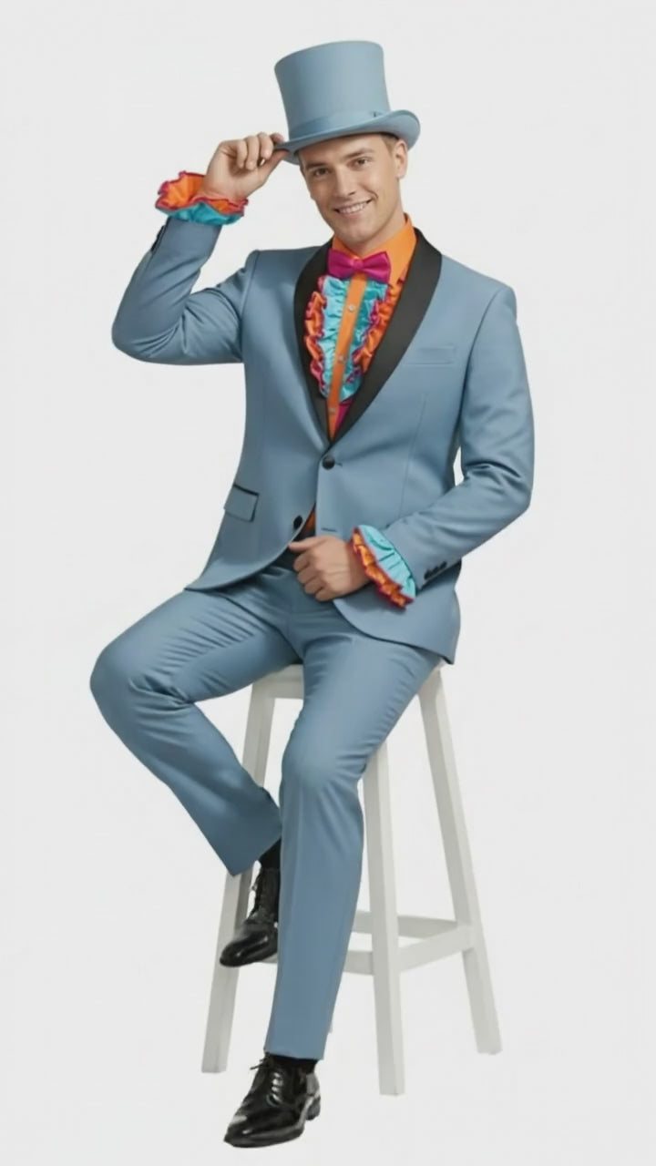 Dumb and Dumber Light Blue Tuxedo Costume for Men with Matching Top Hat – Classic 90s Party and Halloween Suit