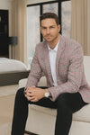 "Rose Pink Double Windowpane Sport Coat - Men's Two Button Business Casual"
