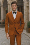 Tazzio Men’s Terracotta Orange Pinstripe Skinny Fit Suit – Modern Stylish Outfit