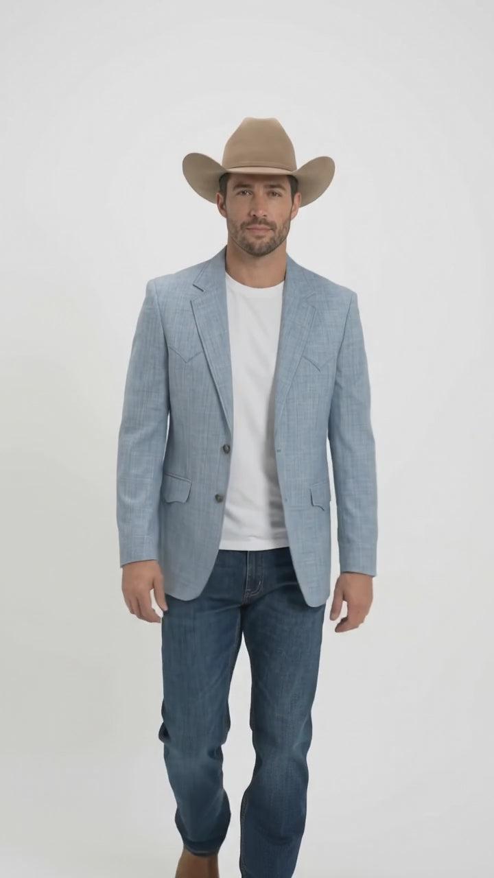 Mens Light Blue Western Blazer – Classic Cowboy Sport Coat with Western Yoke Design