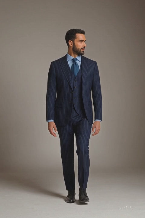 Steve Harvey Suits - Navy Suit - Designer Brand Suit No Pleated Pants Modern Fit