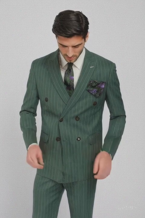 Dark Green Pinstripe Suit - Green Stripe Suit