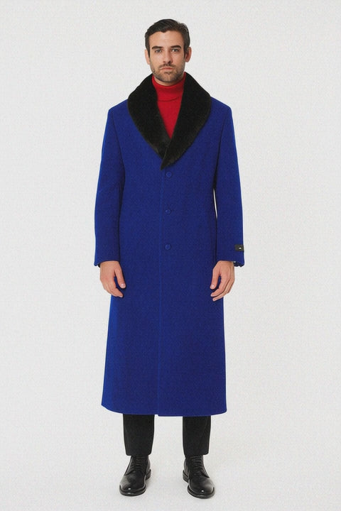 Mens Overcoat -Mens Long Wool Topcoats- Topcoat For Men-Men's Dress Coat Royal Blue