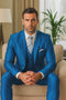 "Royal Blue Men's Sharkskin Wedding Suit - Two Button Vested Prom 2025 Fashion"