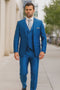 "Royal Blue Men's Sharkskin Wedding Suit - Two Button Vested Prom 2025 Fashion"