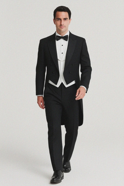 Mens 3pc Vested Classic Tail Tuxedo in Black