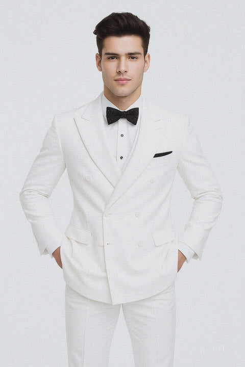 Mens Colonel Sanders White Double Breasted Suit Chest Pocket Costume