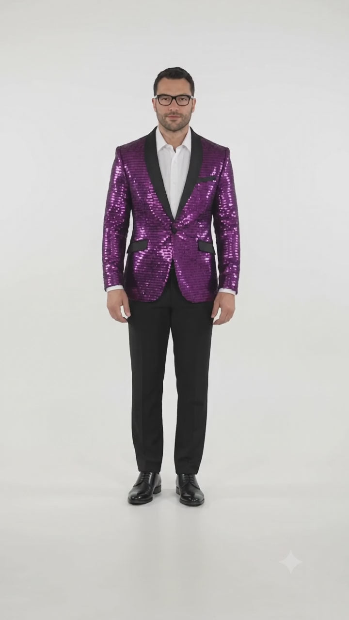 Men's Purple Shiny Sequin Paisley Blazer Dinner Jacket Sport Coat