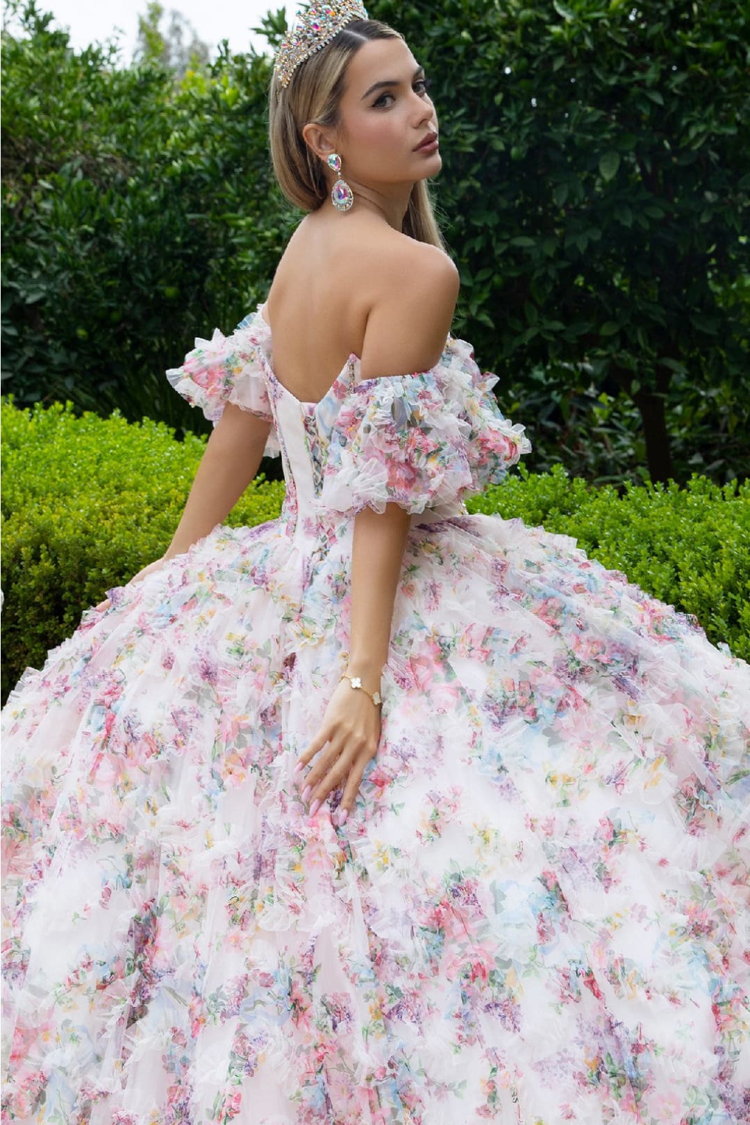Print Quinceanera Dress Off Shoulder Corset Ball Gown by GLS Gloria GL3609