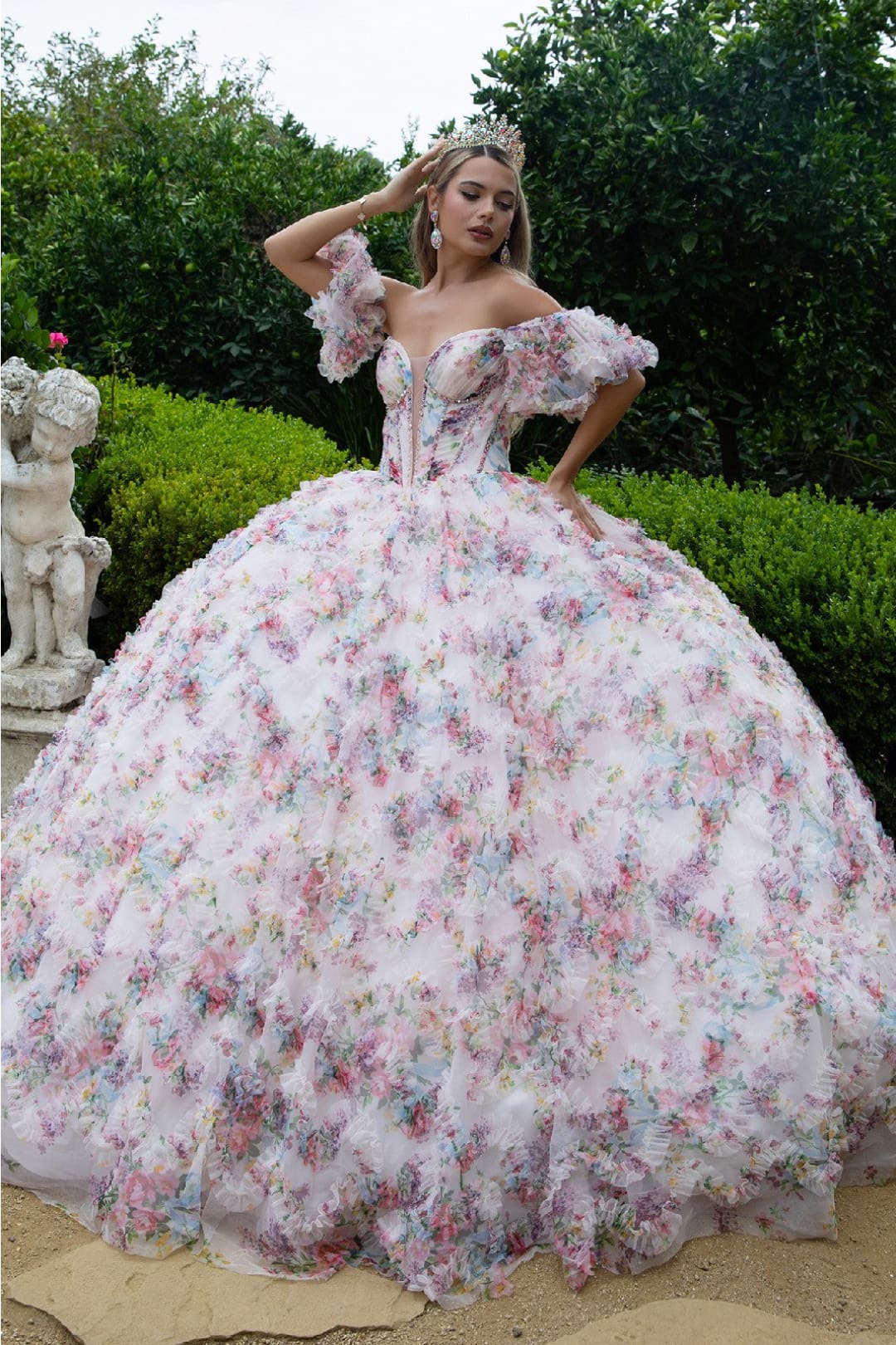 Print Quinceanera Dress Off Shoulder Corset Ball Gown by GLS Gloria GL3609