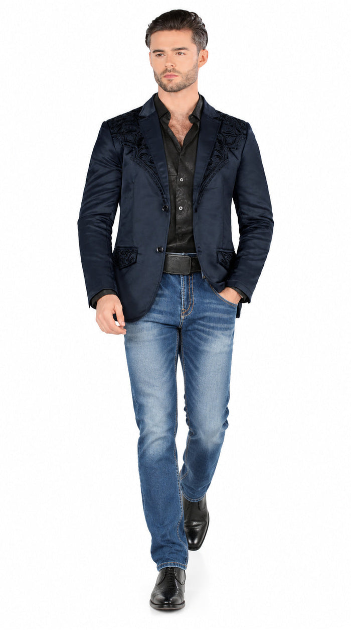 Lamasini Men's Embroidered Western Blazer – Slim Fit (ID 506)