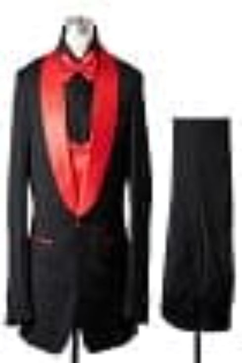 1 Button Shawl Lapel Tuxedo With Vest Black/Red