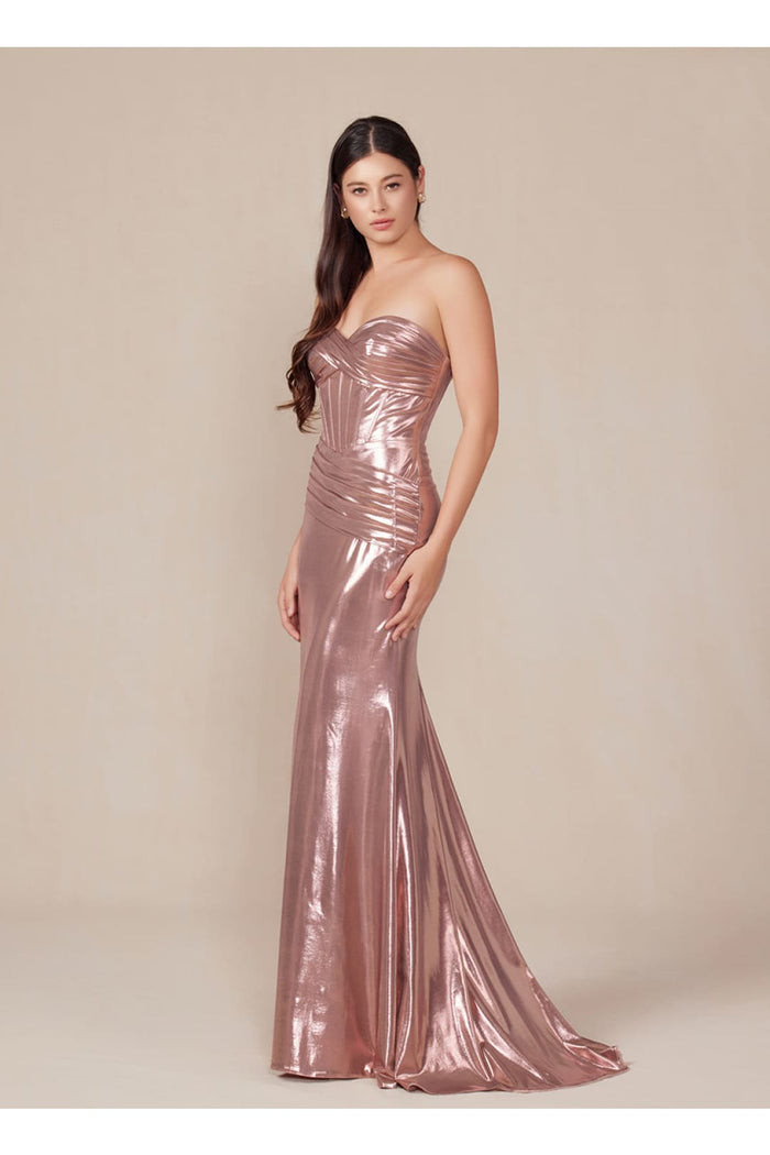Nox Anabel T1499 Prom Formal Strapless Metallic Long Sheath Gown