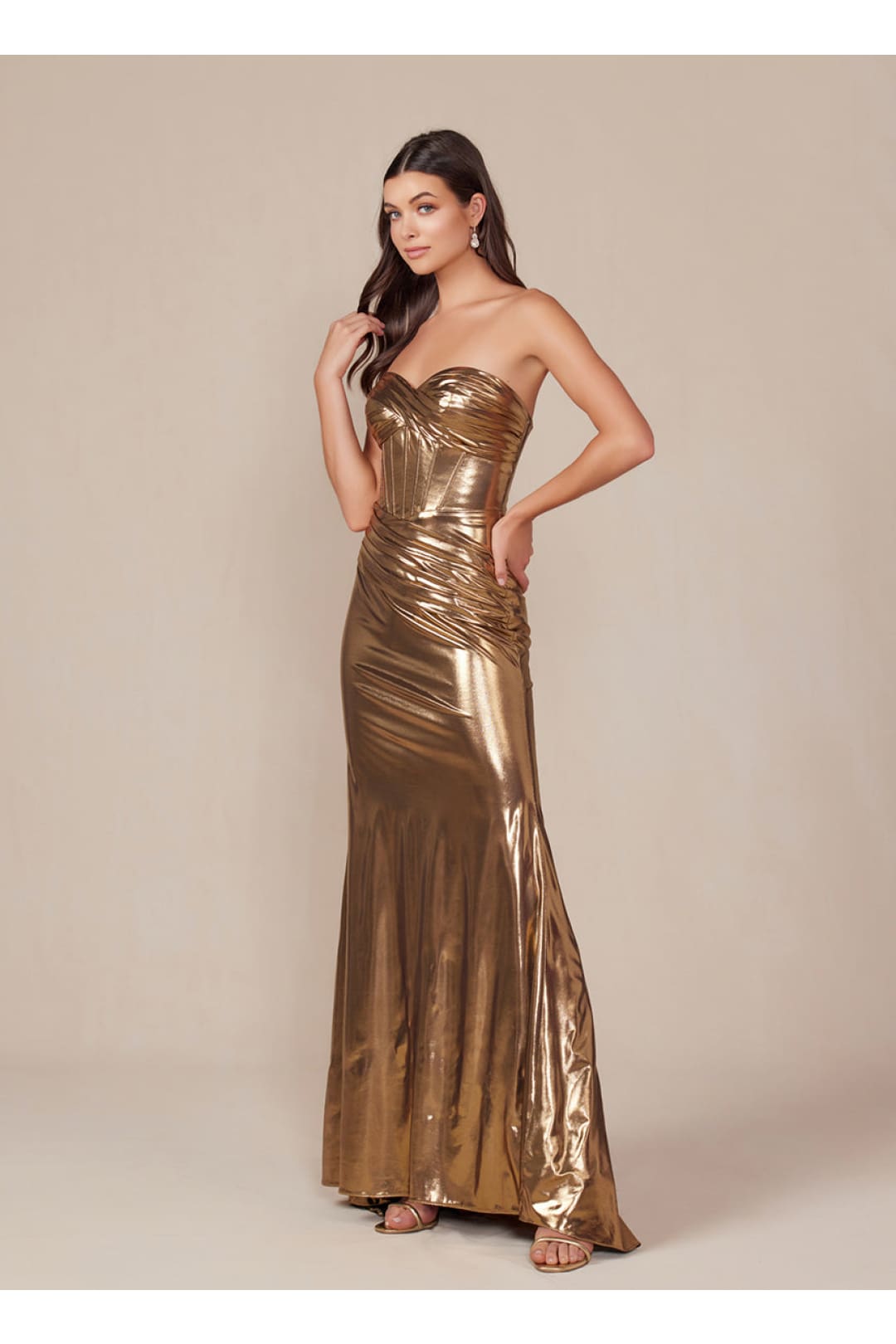 Nox Anabel T1499 Prom Formal Strapless Metallic Long Sheath Gown