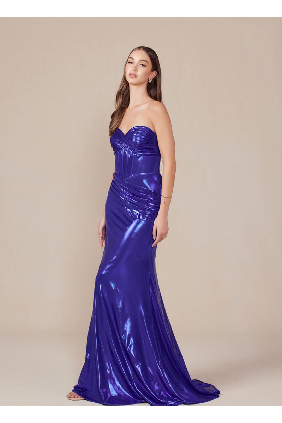 Nox Anabel T1499 Prom Formal Strapless Metallic Long Sheath Gown
